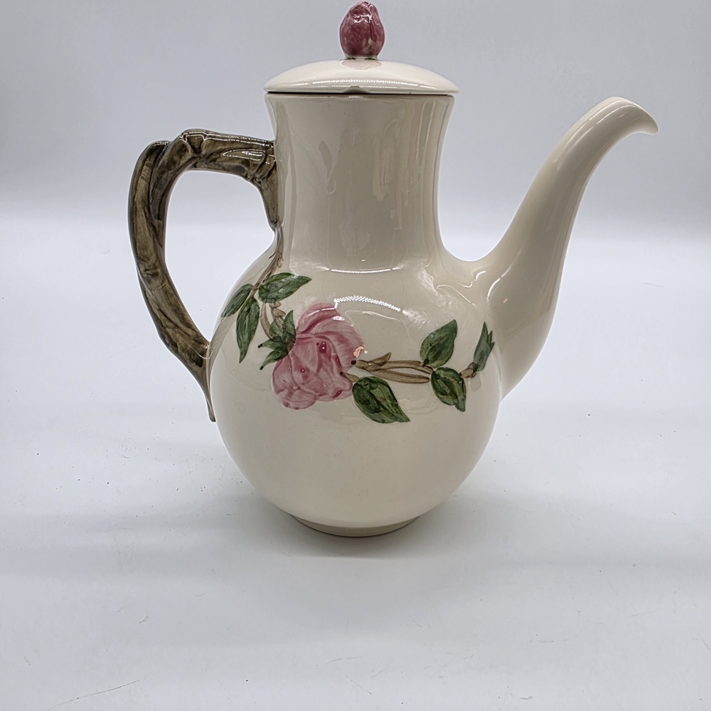 Vintage Franciscan Floral Teapot 8.5"x8.5" • Hand-Decorated USA • Rosebud Lid